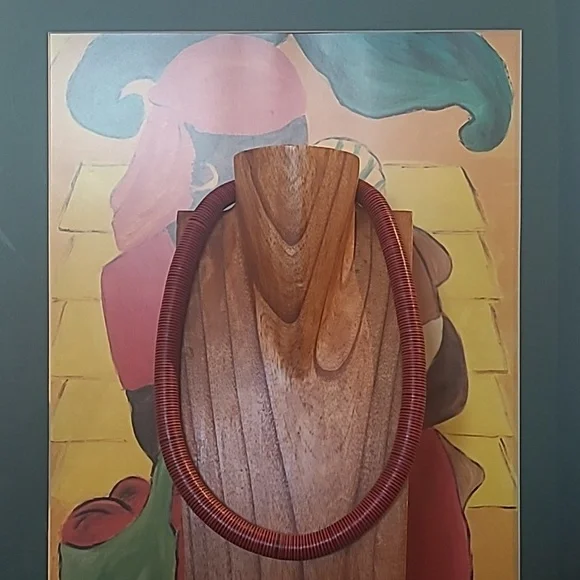 AFRICAN VINYL VULCANIC DISC HEISHI BEAD RED NECKLACE - Picture 2 of 5